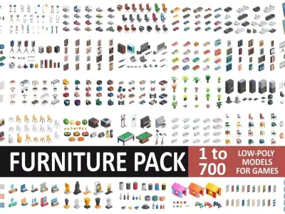 Low Poly Furniture - 700 models collection Low-poly 3D model