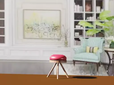 Chair wooden stool with cushion Free 3D model