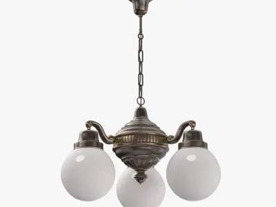 Brass Chandelier With Three Vintage Arms PBR 3D model