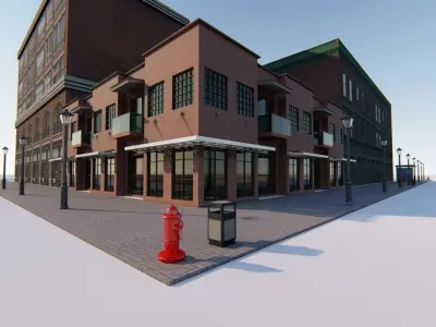 High Quality Corner Building with Shop 3D model