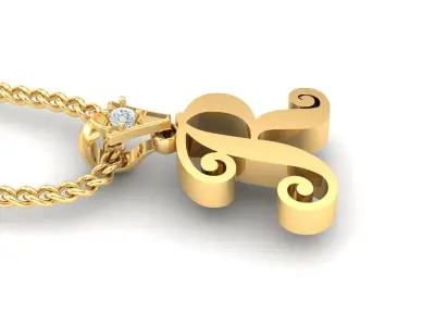 Light Gold Fancy Font Pendant R 3D print model