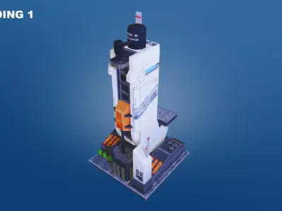 Low Poly Sci-Fi Building 1 - Pixel City 3D Asset Pack Low-poly 3D model