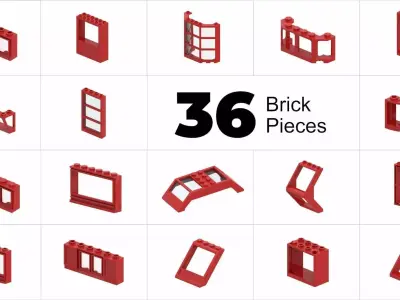 TwindBricks3D - 36 Piece Window Part Collection - Part 2 3D print model