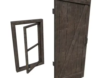 Medieval door and window Low-poly 3D model