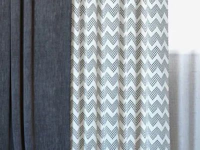 Curtains 39 Curtains with Tulle Reilly Grey Chevron 3D model
