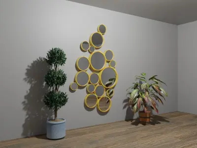 Mirror room with plants and mirrors Low-poly 3D model