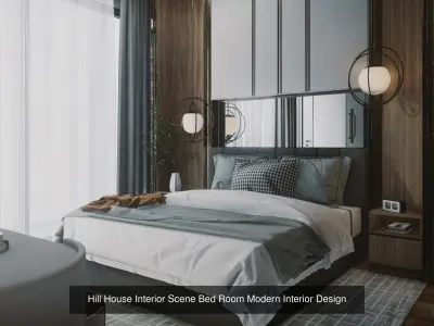 Mordern Hill House Exterior and Interior Scene with 2D Drawing 3D Model Pack