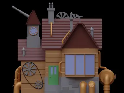 Steampunk house Free low-poly 3D model