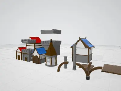 LowpolyMedievalHouseMODULAR castle set Free low-poly 3D model