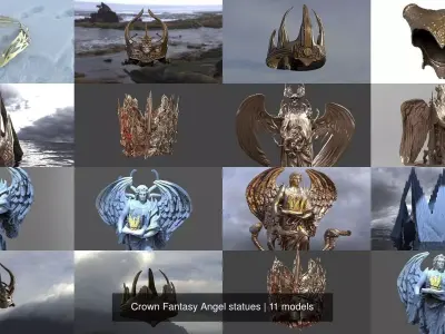 Crown Fantasy Angel statues 3D Model Pack