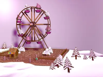 Gingerbread Village big Wheel 3D model
