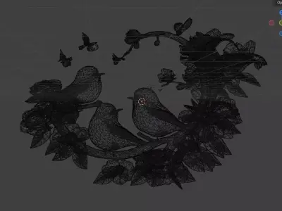 Decorative Birds and Floral Wall 3D Model 3D model