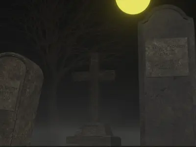 Horror graveyard and gravestones in PBR and low poly objects Low-poly 3D model