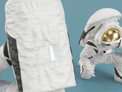  Astronaut in Modern Moon Spacesuit Crawling 