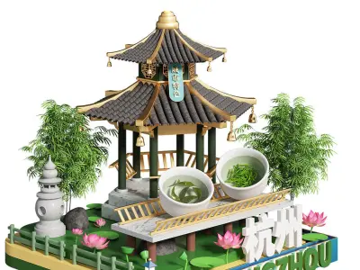 china Chinese style landmark building 2 3D model