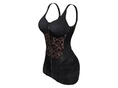 Leather Zip Up Mini Dress with Lace Parts Low-poly 3D model