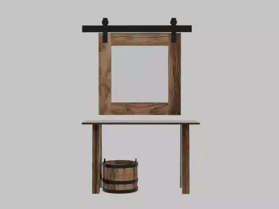 Rustic Entryway Table With Barn Door Mirror Low-poly 3D model