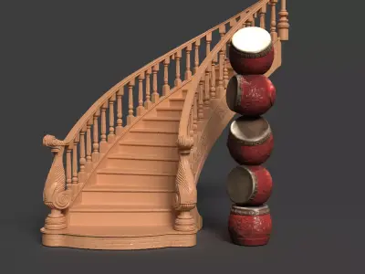 Chinese Stair with Drums  Low-poly 3D model