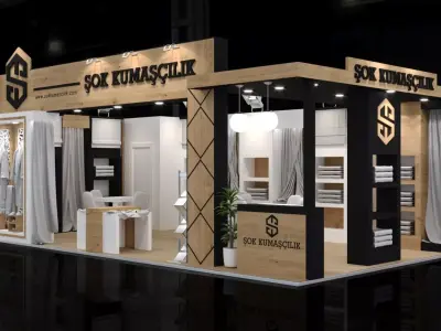 5x9 Textile Exhibiton Stand 3D Model 2 Sides Open Booth 3D model