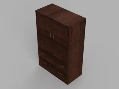 Modern Wooden Office Storage Cabinet with Drawers and Shelves Low-poly 3D model