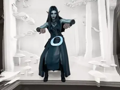 Nocturnal Forest Elf Moon Mage with Luminescent Markings Low-poly 3D model