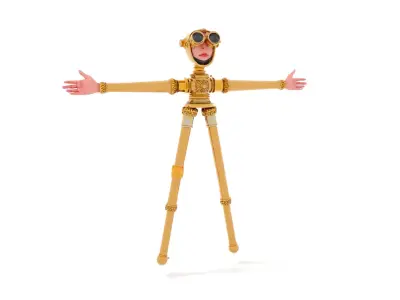Gold Steampunk Robot model pack Low-poly 3D model