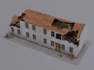 World War 2 Damaged Building Low-poly 3D model