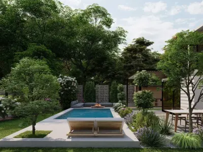 3D Exterior Scene 3D model design garden and landscape 3D  3D model