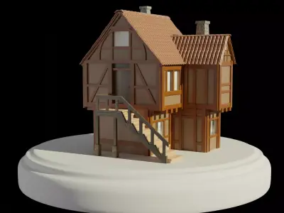 low poly Cottage wooden house Low-poly 3D model