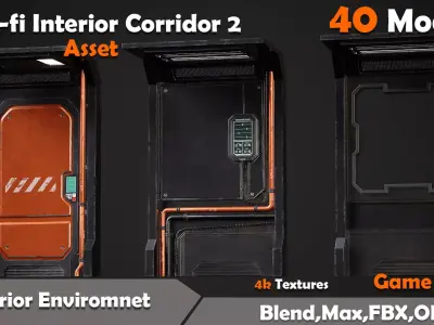 Sci-fi Interior Corridor 2 Asset 40 Models Low-poly 3D model