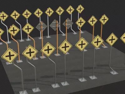 Tokyo Road Sign  Traffic Lights Ahead    Ready to Use Low-poly 3D model