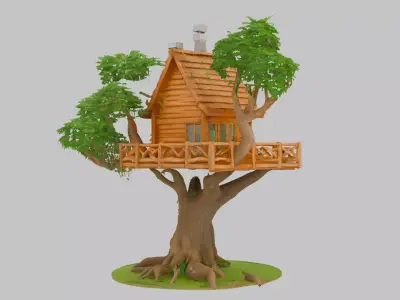 Amazing Wooden Treehouse Low-poly 3D Model Low-poly 3D model