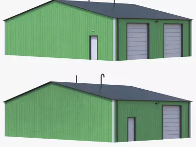 Industrial Building 11 Green Low-poly 3D model