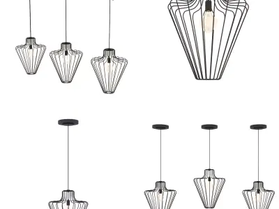 Three models of black metal lamps 3D model