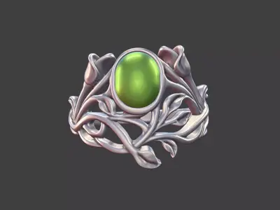 Silver Art Nouveau Cabochon Ring 3D print model