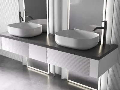 Bathroom Kit with Countertop Sink and Arch Mirror 3D model