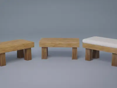 Stylized Wooden Bench Low-poly 3D model
