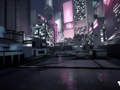 Futuristic Rooftop City Environment Low-poly 3D model