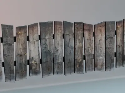 Wooden Fence And Deck And Crate Low-poly 3D model