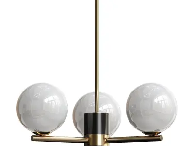  3Light Sputnik Chandelier with Opal Glass Globes 3D model