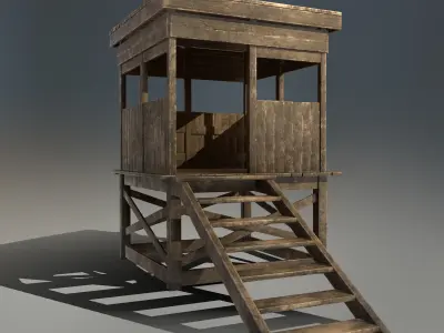 Watchtower - Hunter Cabin - Wood and Military Textures - RC -  Low-poly 3D model