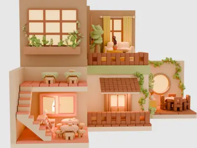 Cute Interior Assets Low-poly 3D model