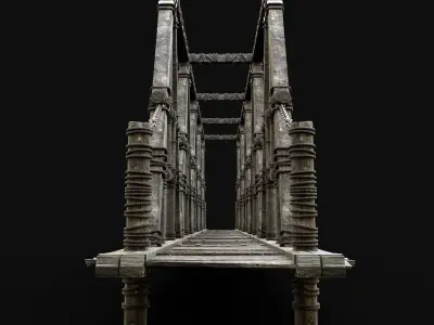 BRIDGE MEDIEVAL WOODEN PLATFORM CONSTRUCTION ENTERABLE Low-poly 3D model