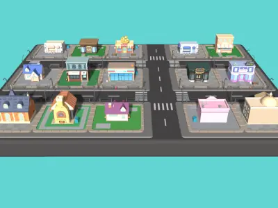 3D Casual Props Building Low-poly 3D model