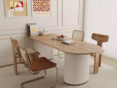 Japandi Dining Area with Minimal Wooden Table 3D model