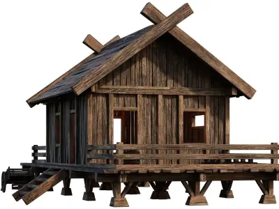 Old Building House 4K Textures GameReady 70 Low-poly 3D model