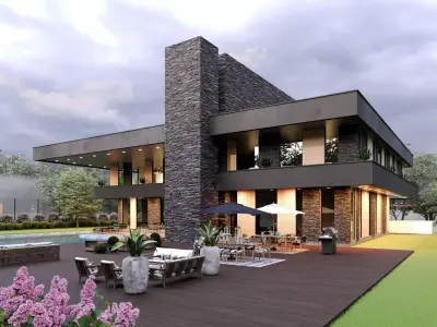 frank lloyd wright style house architecture full furnished villa 3D model