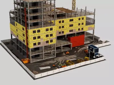 Multi Story Construction Tower Crane Site 3D Model  Low-poly 3D model