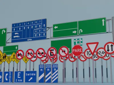 Complete Pack of 79 Traffic Signs 3D Models Low-poly 3D model