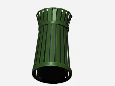 Green circular cage type trash can with tap cover Low-poly 3D model